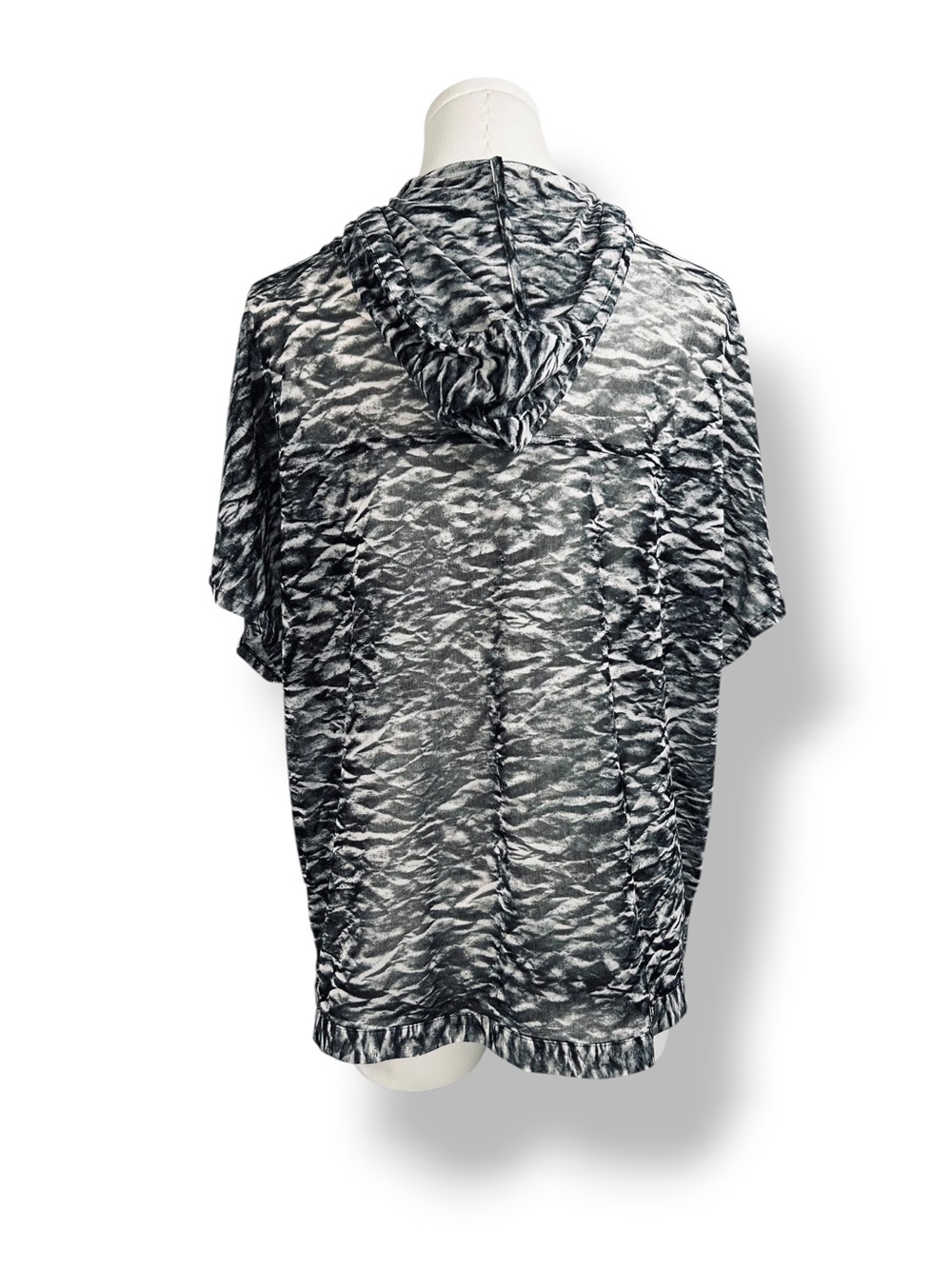 4/$20 Chico’s Weekends Hooded Snap Front Mesh Jacket Top Gray Abstract Print M - Picture 3 of 9
